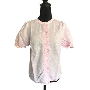 J. Crew Puff Sleeve Cotton Linen Collarless Button Down‎ Womens Pink Size Xsmall
